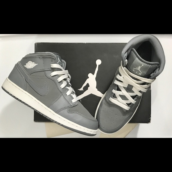 Jordan Shoes - Nike Air Jordan 1 Mid White- Cool Grey BG 5.5/ 7